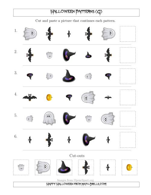 The Not-So-Scary Halloween Picture Patterns with Shape, Size and Rotation Attributes (G) Math Worksheet