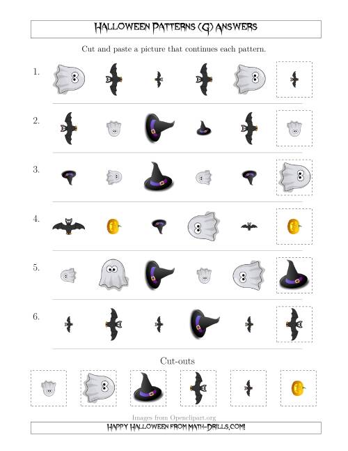 The Not-So-Scary Halloween Picture Patterns with Shape, Size and Rotation Attributes (G) Math Worksheet Page 2