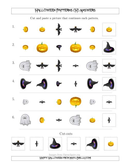The Not-So-Scary Halloween Picture Patterns with Shape, Size and Rotation Attributes (H) Math Worksheet Page 2