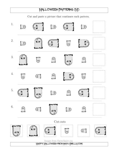 The Scary Halloween Picture Patterns with Size and Rotation Attributes (H) Math Worksheet