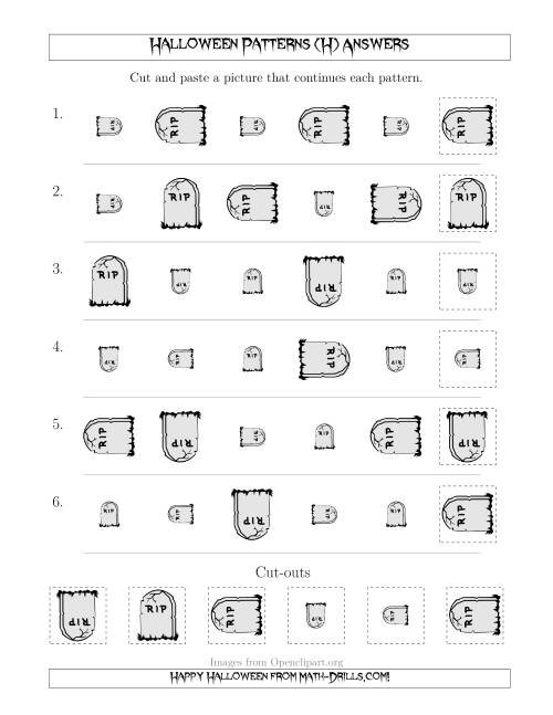 The Scary Halloween Picture Patterns with Size and Rotation Attributes (H) Math Worksheet Page 2