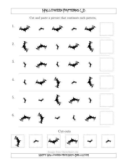 The Scary Halloween Picture Patterns with Size and Rotation Attributes (J) Math Worksheet