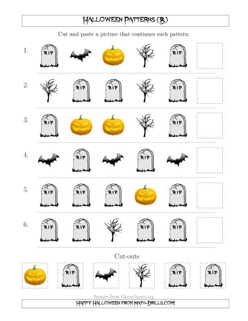 The Scary Halloween Picture Patterns with Shape Attribute Only (B) Math Worksheet