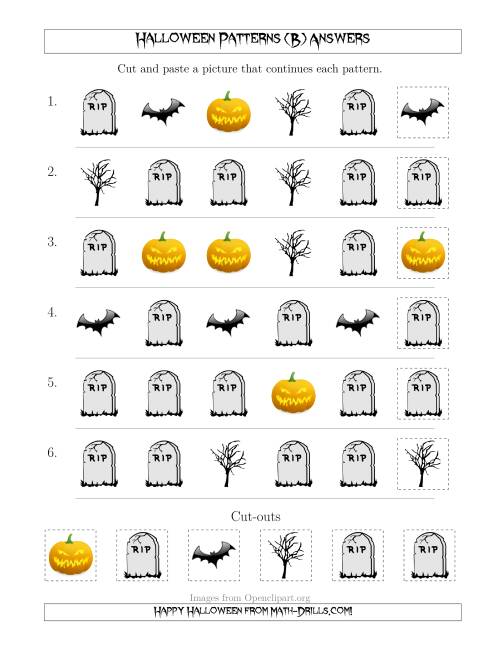 The Scary Halloween Picture Patterns with Shape Attribute Only (B) Math Worksheet Page 2