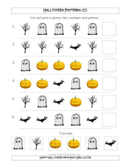 The Scary Halloween Picture Patterns with Shape Attribute Only (C) Math Worksheet