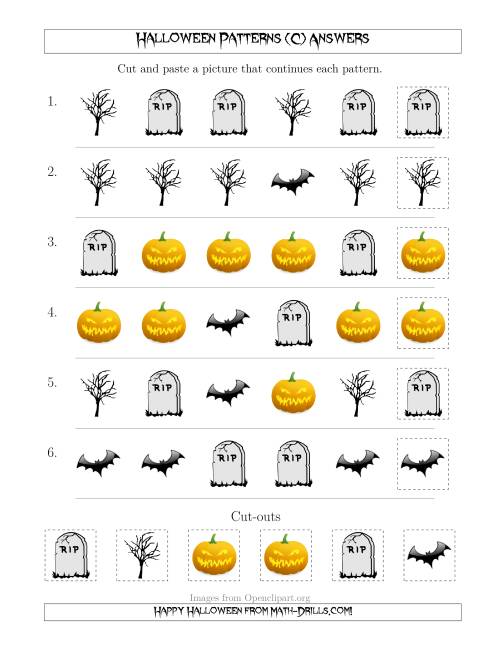 The Scary Halloween Picture Patterns with Shape Attribute Only (C) Math Worksheet Page 2