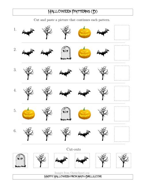 The Scary Halloween Picture Patterns with Shape Attribute Only (D) Math Worksheet
