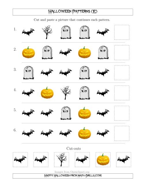 The Scary Halloween Picture Patterns with Shape Attribute Only (E) Math Worksheet