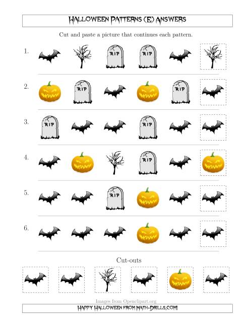 The Scary Halloween Picture Patterns with Shape Attribute Only (E) Math Worksheet Page 2