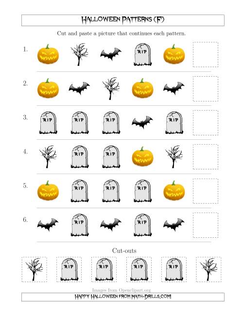 The Scary Halloween Picture Patterns with Shape Attribute Only (F) Math Worksheet
