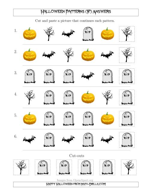 The Scary Halloween Picture Patterns with Shape Attribute Only (F) Math Worksheet Page 2