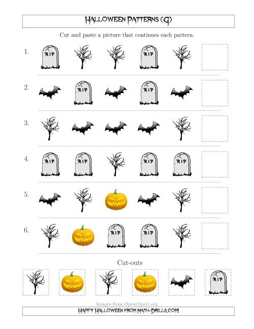 The Scary Halloween Picture Patterns with Shape Attribute Only (G) Math Worksheet