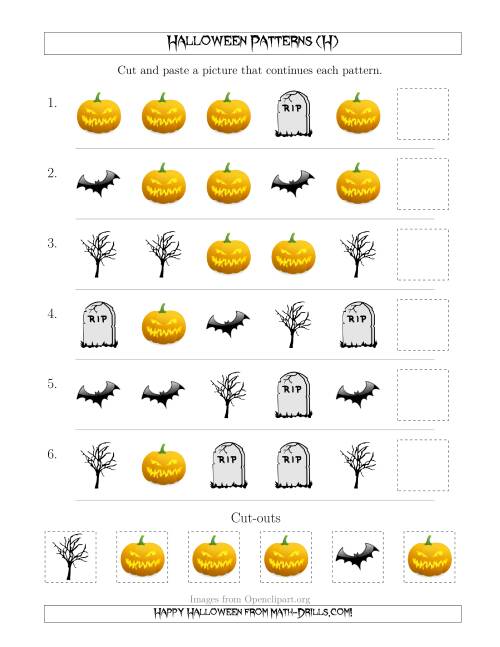 The Scary Halloween Picture Patterns with Shape Attribute Only (H) Math Worksheet