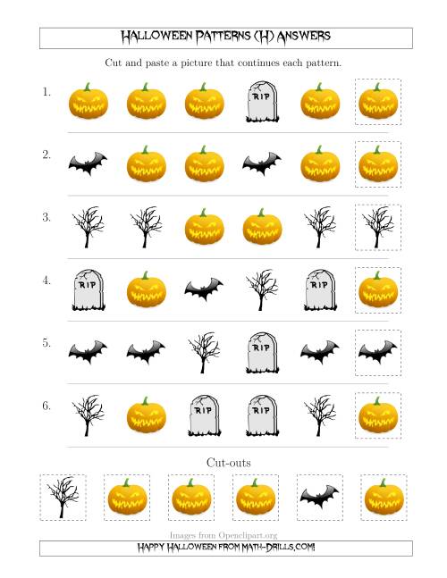 The Scary Halloween Picture Patterns with Shape Attribute Only (H) Math Worksheet Page 2