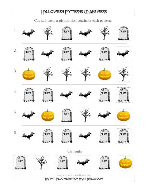 The Scary Halloween Picture Patterns with Shape Attribute Only (I) Math Worksheet Page 2