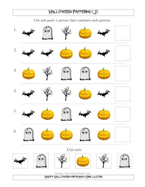 The Scary Halloween Picture Patterns with Shape Attribute Only (J) Math Worksheet
