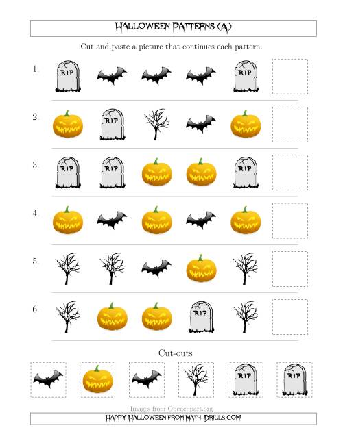 The Scary Halloween Picture Patterns with Shape Attribute Only (All) Math Worksheet