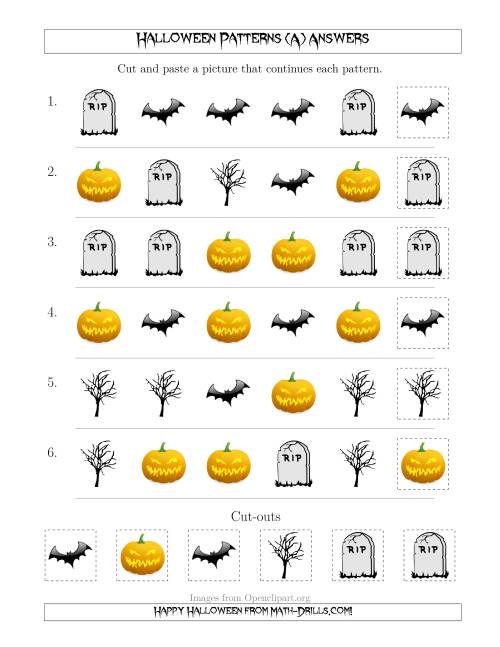 The Scary Halloween Picture Patterns with Shape Attribute Only (All) Math Worksheet Page 2