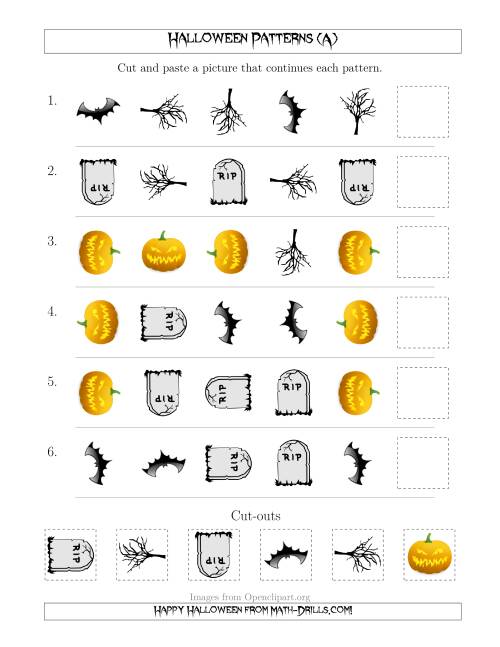 The Scary Halloween Picture Patterns with Shape and Rotation Attributes (A) Math Worksheet