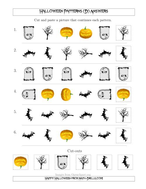 The Scary Halloween Picture Patterns with Shape and Rotation Attributes (D) Math Worksheet Page 2
