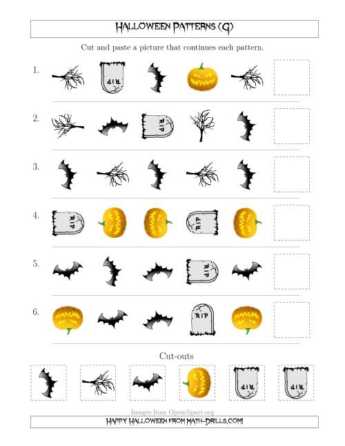 The Scary Halloween Picture Patterns with Shape and Rotation Attributes (G) Math Worksheet