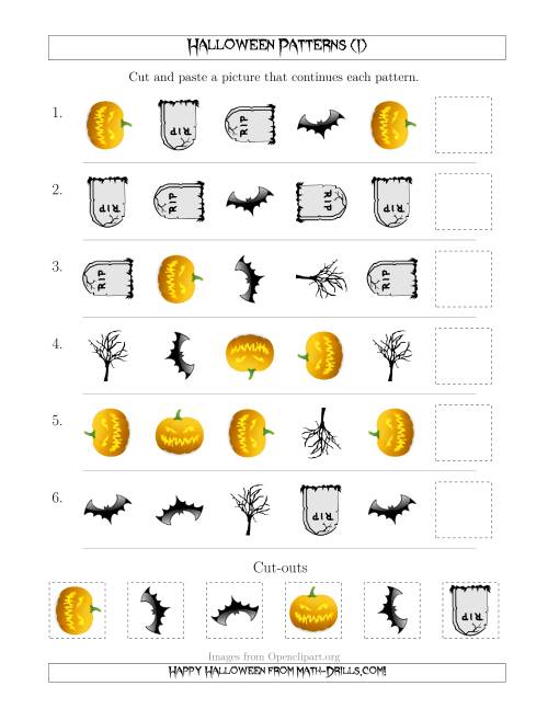 The Scary Halloween Picture Patterns with Shape and Rotation Attributes (I) Math Worksheet