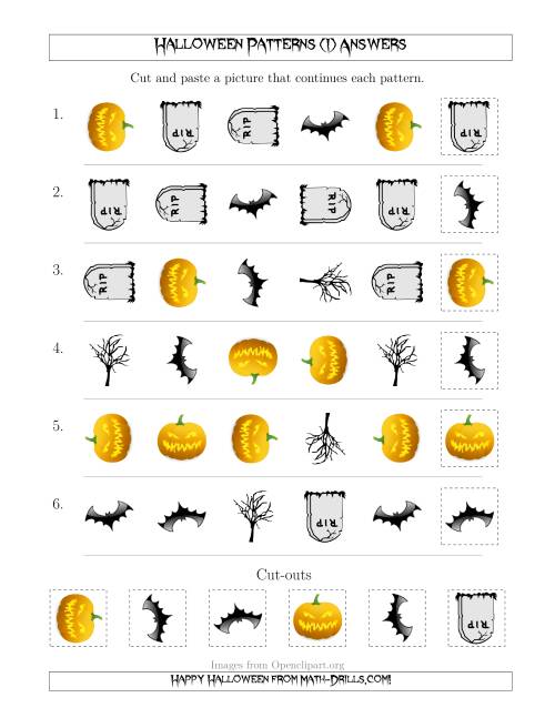 The Scary Halloween Picture Patterns with Shape and Rotation Attributes (I) Math Worksheet Page 2