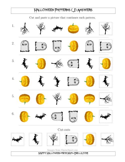 The Scary Halloween Picture Patterns with Shape and Rotation Attributes (J) Math Worksheet Page 2