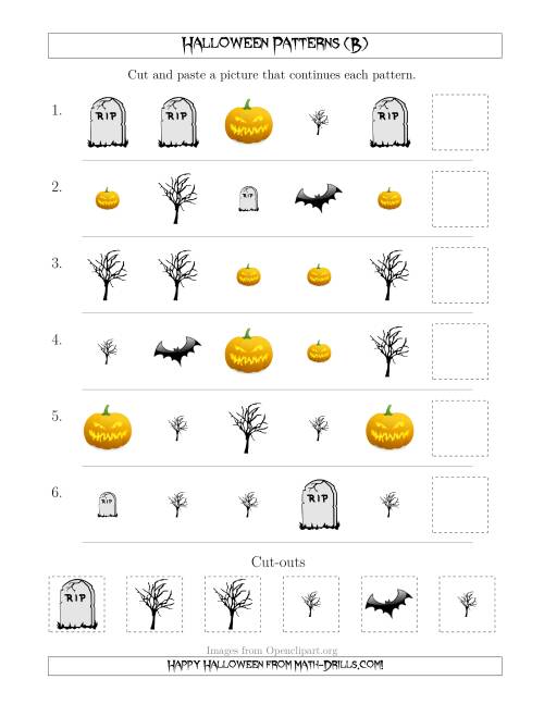The Scary Halloween Picture Patterns with Shape and Size Attributes (B) Math Worksheet