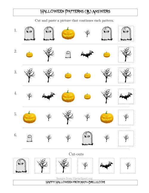 The Scary Halloween Picture Patterns with Shape and Size Attributes (B) Math Worksheet Page 2