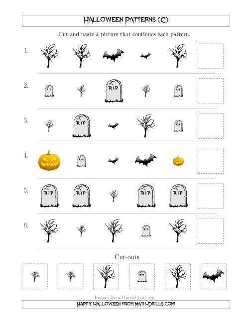 The Scary Halloween Picture Patterns with Shape and Size Attributes (C) Math Worksheet