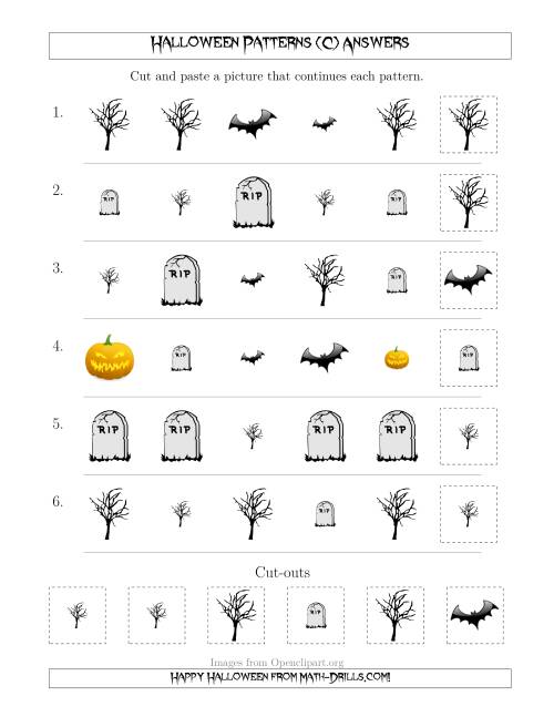 The Scary Halloween Picture Patterns with Shape and Size Attributes (C) Math Worksheet Page 2