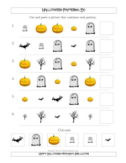 The Scary Halloween Picture Patterns with Shape and Size Attributes (D) Math Worksheet