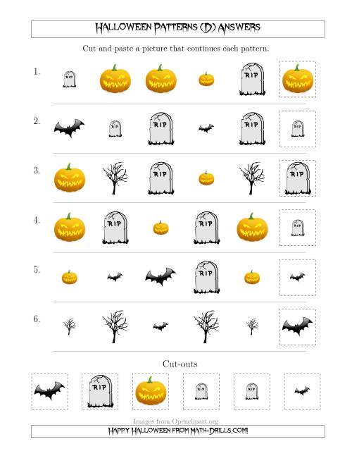 The Scary Halloween Picture Patterns with Shape and Size Attributes (D) Math Worksheet Page 2