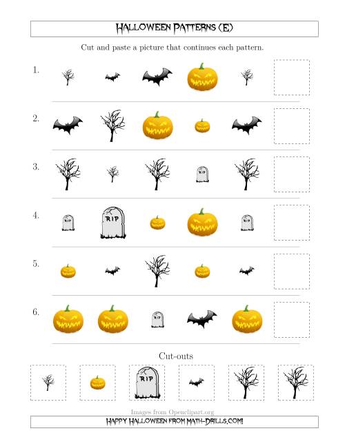 The Scary Halloween Picture Patterns with Shape and Size Attributes (E) Math Worksheet