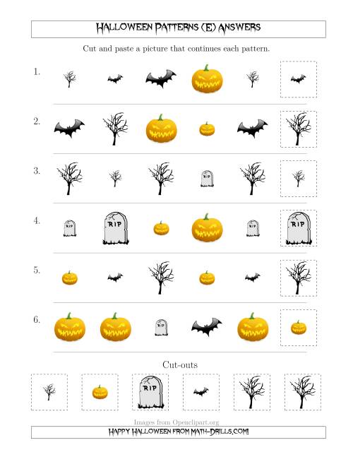 The Scary Halloween Picture Patterns with Shape and Size Attributes (E) Math Worksheet Page 2