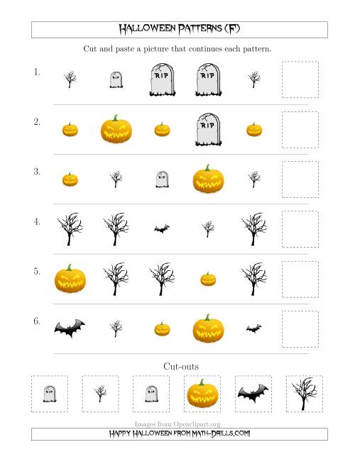 The Scary Halloween Picture Patterns with Shape and Size Attributes (F) Math Worksheet