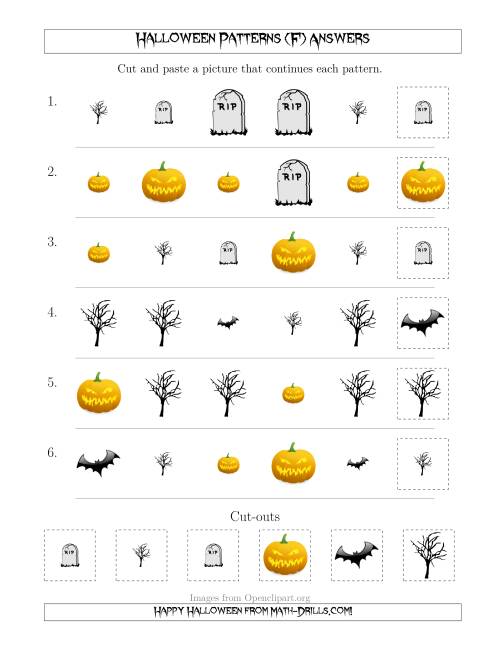The Scary Halloween Picture Patterns with Shape and Size Attributes (F) Math Worksheet Page 2