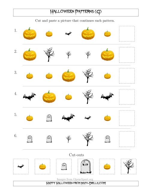The Scary Halloween Picture Patterns with Shape and Size Attributes (G) Math Worksheet