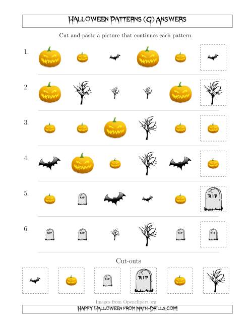 The Scary Halloween Picture Patterns with Shape and Size Attributes (G) Math Worksheet Page 2