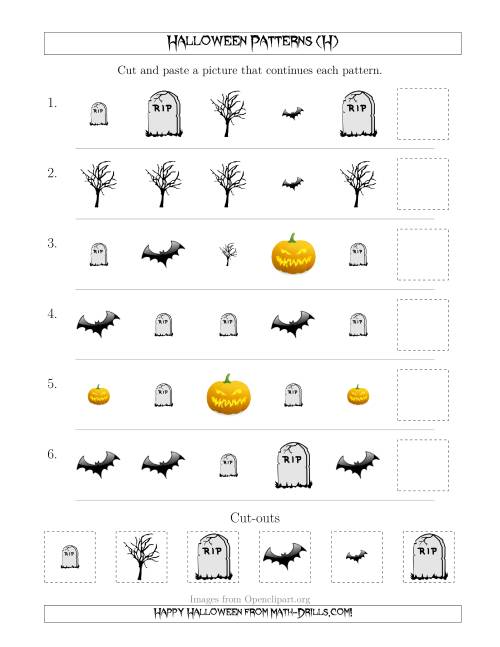 The Scary Halloween Picture Patterns with Shape and Size Attributes (H) Math Worksheet