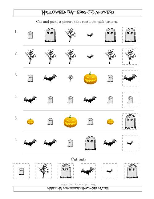 The Scary Halloween Picture Patterns with Shape and Size Attributes (H) Math Worksheet Page 2