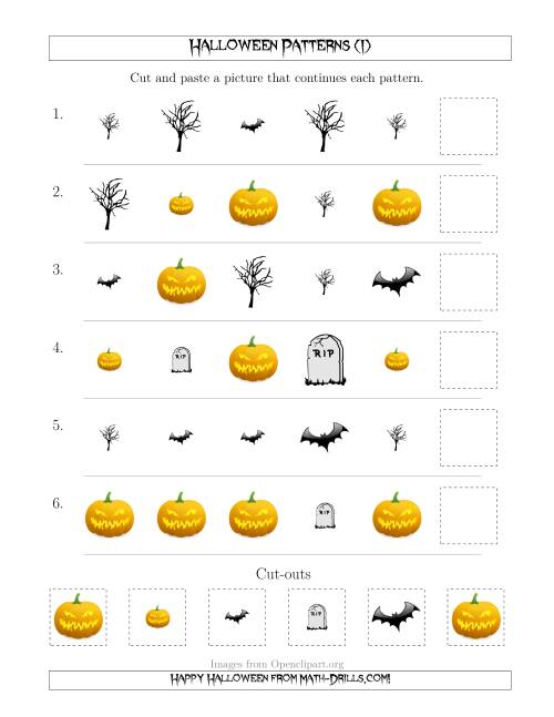 The Scary Halloween Picture Patterns with Shape and Size Attributes (I) Math Worksheet