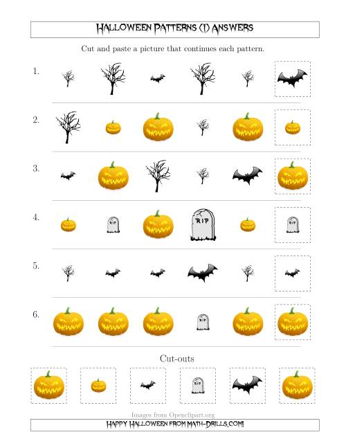 The Scary Halloween Picture Patterns with Shape and Size Attributes (I) Math Worksheet Page 2