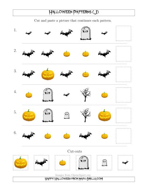 The Scary Halloween Picture Patterns with Shape and Size Attributes (J) Math Worksheet