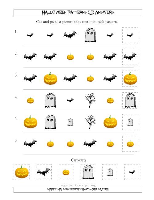 The Scary Halloween Picture Patterns with Shape and Size Attributes (J) Math Worksheet Page 2