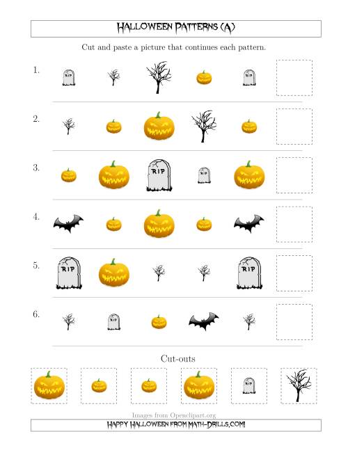 The Scary Halloween Picture Patterns with Shape and Size Attributes (All) Math Worksheet