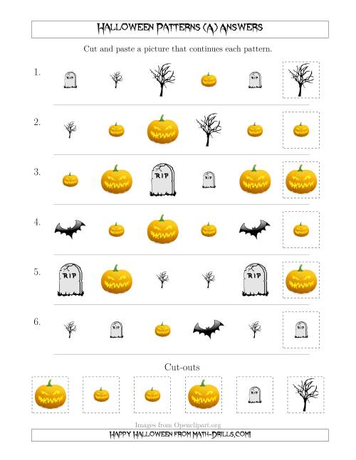 The Scary Halloween Picture Patterns with Shape and Size Attributes (All) Math Worksheet Page 2