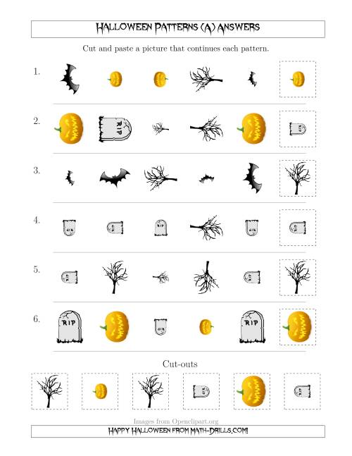 The Scary Halloween Picture Patterns with Shape, Size and Rotation Attributes (A) Math Worksheet Page 2