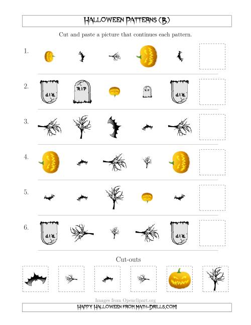 The Scary Halloween Picture Patterns with Shape, Size and Rotation Attributes (B) Math Worksheet